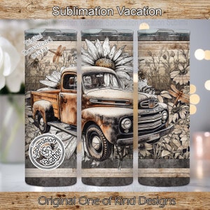 Vintage Farm Truck Tumbler Wrap: Floral Design (Digital Download)