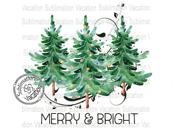 Merry N Bright, Merry and Bright Christmas Tree Design PNG, Merry and Bright Design Bundle, Download Design, Sublimation Design, 300dpi PNG