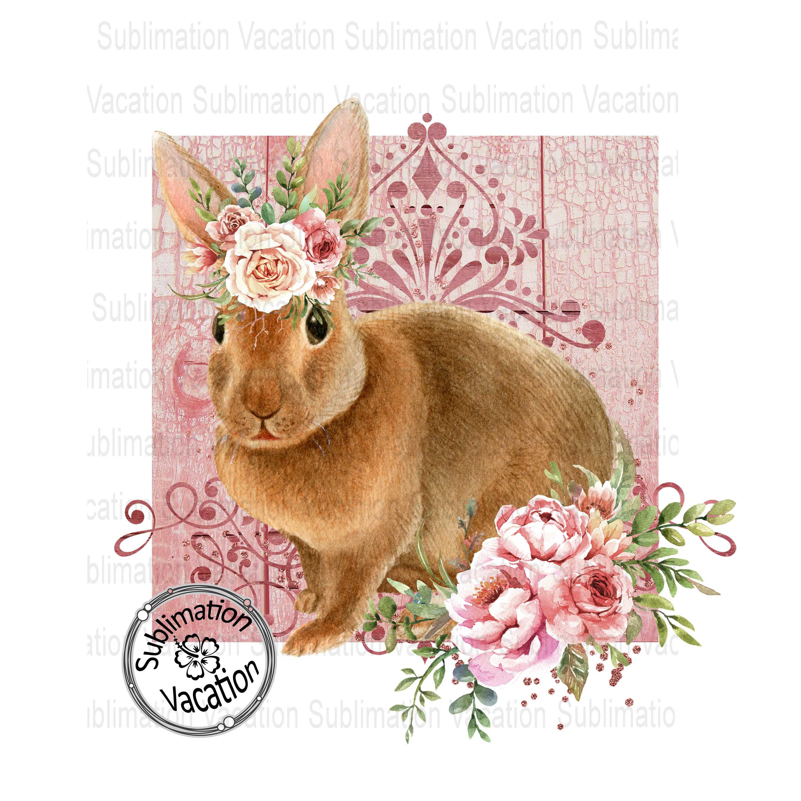 Waterslide Floral Bunny Rabbit-Digital file Easter Sublimation Design Download png Sublimation design