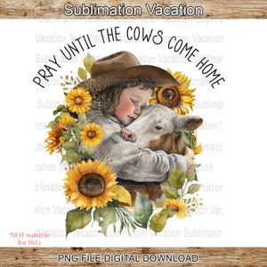 Cow and Sunflowers Western Design: Christian PNG (Digital Download)