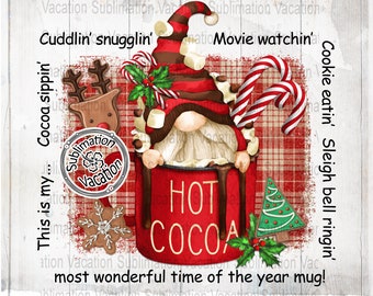 Hot Cocoa Gnome PNG, Christmas Movie Mug Design, Christmas Movie PNG File, Christmas Gnome Mug Design, Christmas Mug Design PNG, resizable