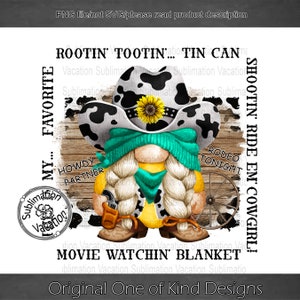 Cowgirl Gnome Movie Blanket PNG, Movie Blanket PNG, Cowgirl Gnome Sublimation Blanket Design, Cowgirl Gnome Blanket Download