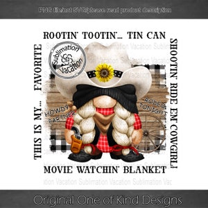 Cowgirl Gnome Movie Blanket PNG, Movie Blanket PNG, Cowgirl Gnome Sublimation Blanket Design, Cowgirl Gnome Blanket Download