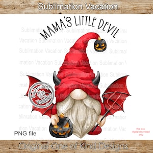 Mama's Little Devil, PNG Design, Devil Gnome Design, Cute Devil Gnome design, Halloween Devil Design, Digital Download, PNG only