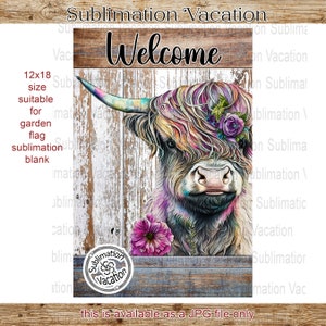 Diseño de bandera de bienvenida de vaca de las Tierras Altas: Vaquilla floral PNG (Descarga digital)