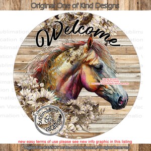 Design del cartello di benvenuto, bellissimo cavallo e girasoli, file PNG, solo download DIGITALE, design del cartello della ghirlanda, design del cartello, design a sublimazione