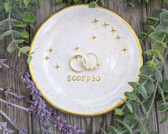 handmade Libra Birthday gift trinket dish gold with a little silver clay zodiac sign