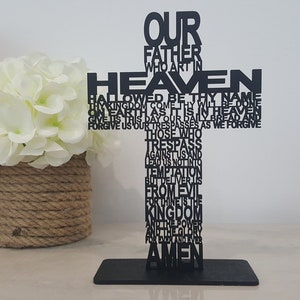 Der Lords Prayer Vater unser Laser cut Kreuz MDF holz Religiöses Geschenk Ostern Kruzifix Favor Bomboniere 20 cm hoch