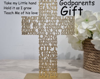 Christening Baptism Gift for Godparents Godfather Godmother Take my little hand Poem Cross Plaque