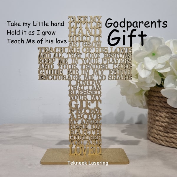 Christening Baptism Gift for Godparents Godfather Godmother Take my little hand Poem Cross Plaque