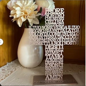 Unser Vater Herren Gebetskreuz Italienisch Padre nostro Laser geschnittene Holz MDF Familie Religiöses Geschenk Taufe Heilige Kommunion Konfirmation Weihnachten