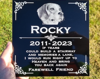 Visual Art Laser Engraved Black Metal Pet Memorial Plaque – Custom Grave Marker