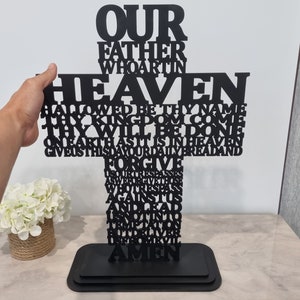 Our Father Lords Prayer Cross wood Crucifix Laser cut MDF 60cm high with Base.