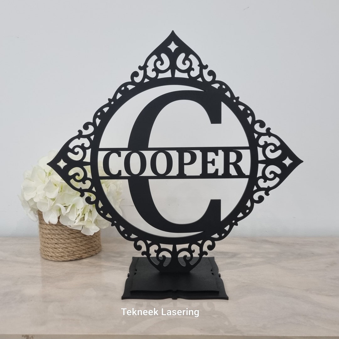 Split Family Sign Family Sign Name Split Letter Monogram Plaque With Base. Personalised ...