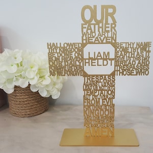 The Lords Prayer Our Father Cross Laser cut Customised with Family Name or text to suit occasion 30cm high