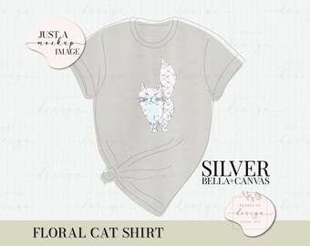 Floral Kitty Shirt, Cat Lover Tee, Feminine Feline