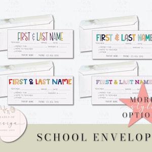 School Envelopes, Pack of 10, Envelopes for School Money, Personalized Envelopes for school, Money Envelopes, Printed Envelopes, Stationery
