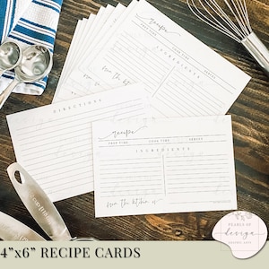 4x6 Recipe Card Set, Modern Recipe Cards, Recipe Cards 4x6, Recipe Card Gift, Family Recipe Card, Personalized Wedding Shower Gift, Printed