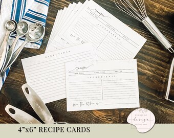 4x6 Recipe Card Set, Modern Recipe Cards, Recipe Cards 4x6, Recipe Card Gift, Family Recipe Card, Personalized Wedding Shower Gift, Printed