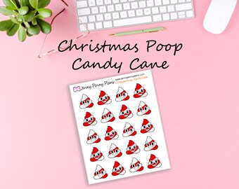 Poop Emoji Stickers, Christmas Candy Cane printed on premium matte
