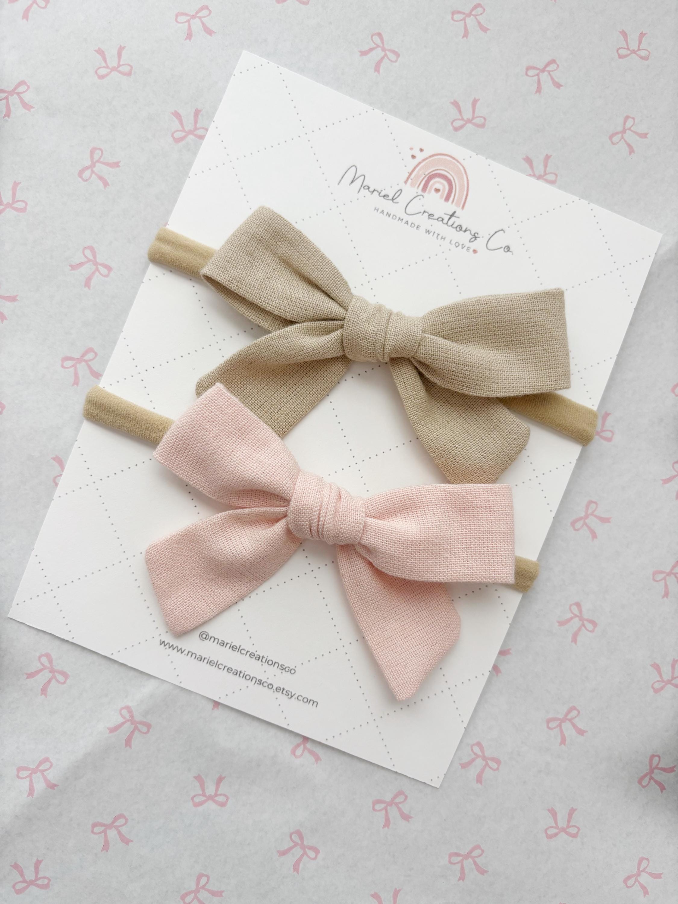 Handmade Cotton Baby Bow Headband: Neutral Schoolgirl Style