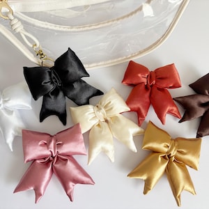 Satin Puffy Bow Keychain: Handmade Neutral Purse Charm