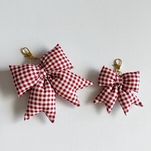 Red and Cream Gingham: Puffy Bow Keychain, Bag Charm