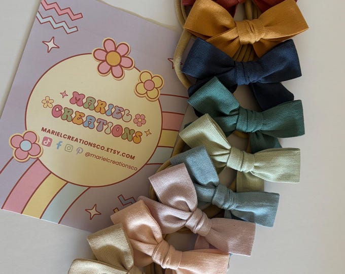 Handmade Cotton Baby Bow Headband, Hair Clip: Neutral Schoolgirl Style