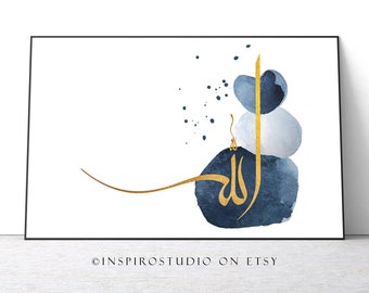 Islamic Wall Art | Allah with watercolour rocks | Islamic Poster | Printable wall art | Minimalist Islamic Calligraphy | Wall Art
