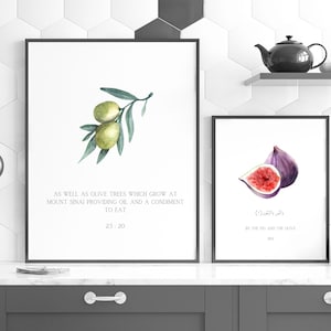 Islamic Wall art | Set of 5 Watercolor fruits in the Quran with the relevant verse | Islamic Poster for the kitchen | Islamic Art Printable