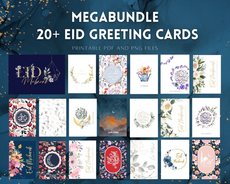 Eid-kaarten | Afdrukbare set van 20+ | Digitale download | PDF-bestand | PNG afbeelding 1