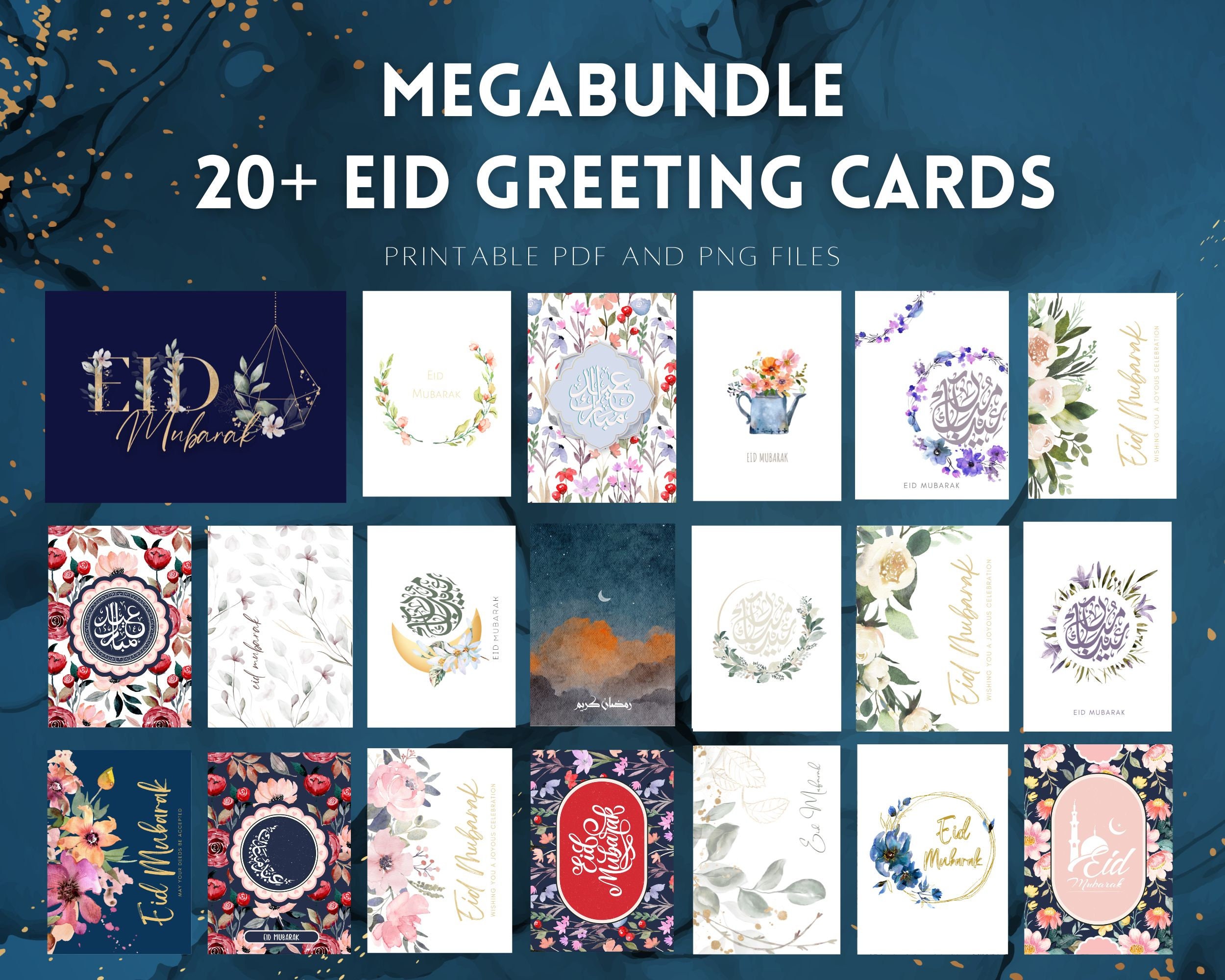 Eid Cards Printable Set of 20 Digital Download PDF File PNG - Etsy
