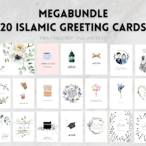 Lot de 20 cartes de voeux imprimables | Cartes de voeux islamiques | Fichier numérique téléchargeable PDF et JPG