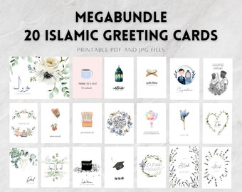 Printable Greeting Cards Bundle of 20 | Islamic Greeting Cards | PDF and JPG Downloadable Digital File