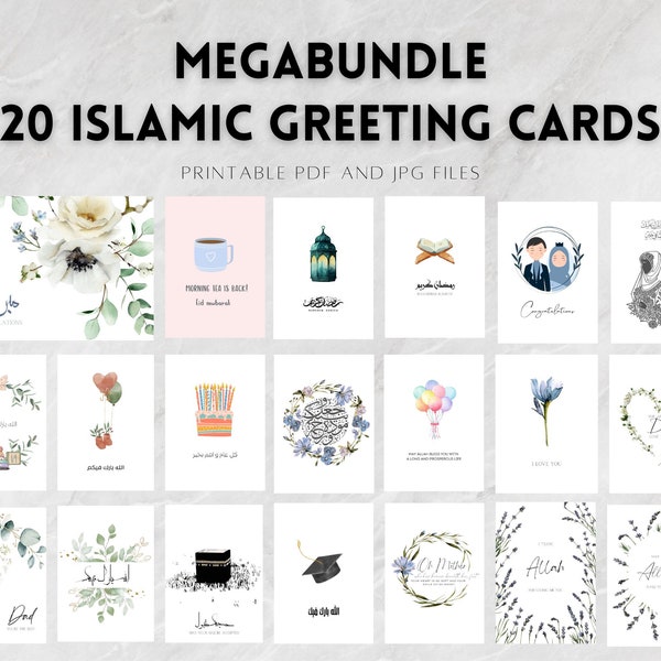 Printable Greeting Cards Bundle of 20 | Islamic Greeting Cards | PDF and JPG Downloadable Digital File