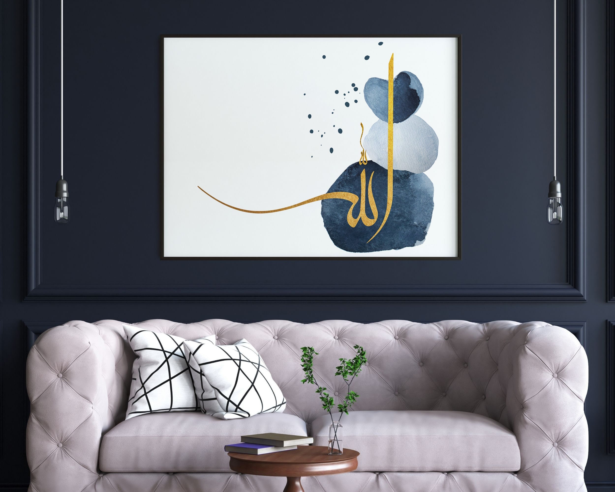Islamic Wall Art Allah With Watercolour Rocks Islamic - Etsy