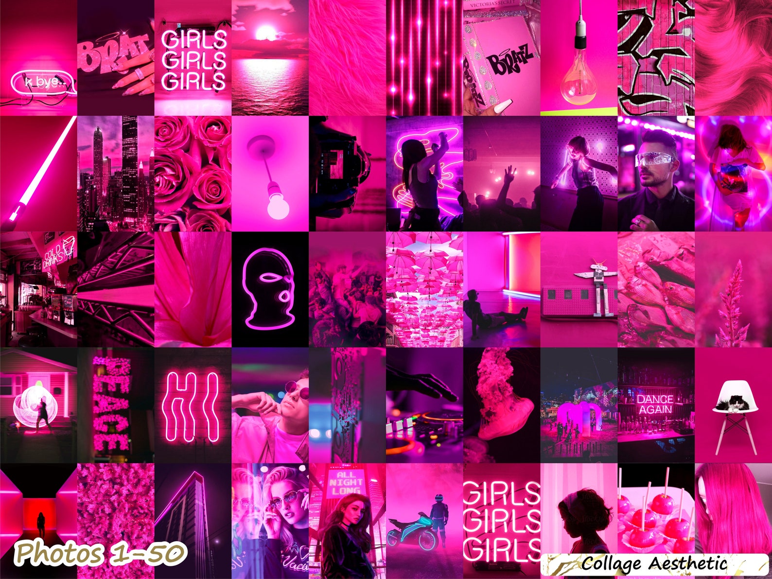 Neon Pink Aesthetic Wall Collage Kit 150 PCS Boujee Room Etsy