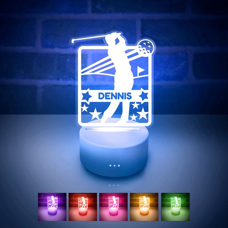 LED Night Lamp with Acrylic panel engrave a men playing golf image, 16 Color Change with remote control