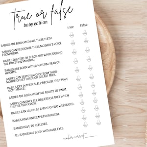 PRINTED True or False Baby Shower Game, True or False, Unique Baby Shower Games, Baby Shower, Guessing Game