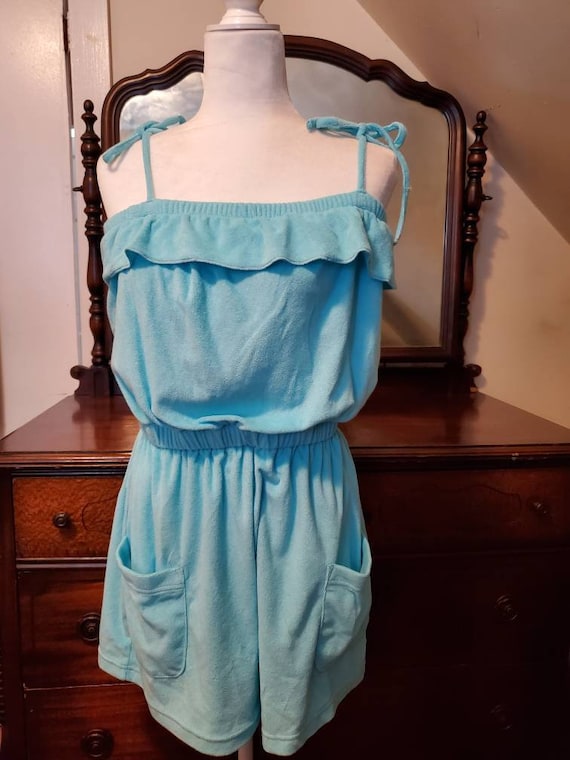 Vintage Aqua Terrycloth Romper/Playsuit Size Small