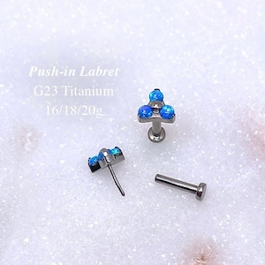 IMPLANT GRADE TITANIUM Flat Back Earring, 16g 18g 20g Labret Stud, Push In Labret, Opal Cartilage Earring, Helix Tragus Conch Piercing