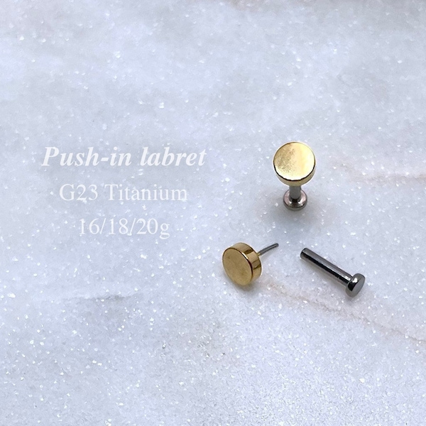 Implant Grade Titanium Push In Labret Flat Disc Circle Dot Stud, Cartilage, Helix, Tragus Piercing Jewelry, 20g 18g 16g Threadless Earring