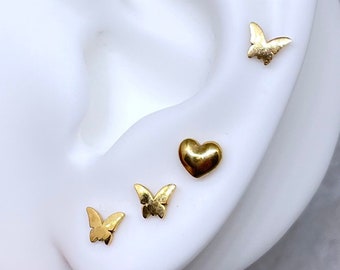 16g Tiny Butterfly Labret Stud Flat Back Earring Cartilage Helix Tragus Piercing Jewelry Internally Threaded 316L Surgical Steel