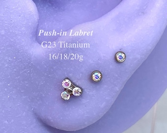 Implant Grade Titanium Threadless Triangle CZ Labret - Helix, Tragus Piercing