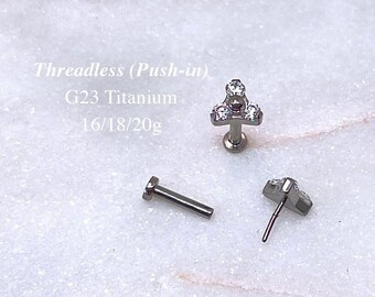 Titanium Threadless Triangle CZ Labret, Cartilage Ear Stud
