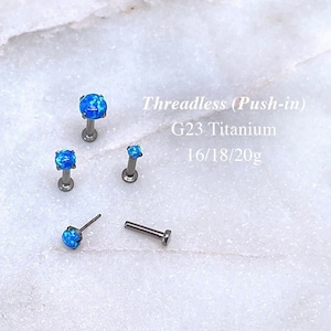 Dainty 2mm 3mm 4mm Opal, Threadless Earring, Labret Stud, Push In Labret, Flat Back Earring, G23 Implant Grade Titanium, 20g 18g 16g