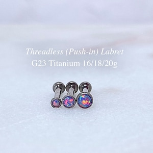 Teeny Purple Fire Opal Cartilage Earring, Threadless Push Pin Labret Stud, IMPLANT GRADE TITANIUM 16g 18g 20g Flat Back Earring