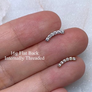 16g Dainty Lined CZ Curve Gem Labret Piercing (Single), 316L Surgical Steel, Tragus, Cartilage, Helix, Conch, Stud Earring