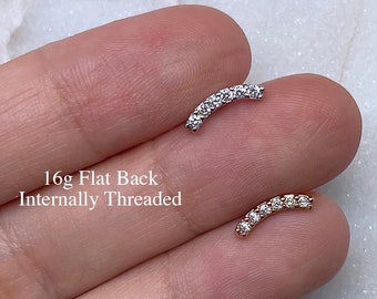 16g Dainty Lined CZ Curve Gem Labret Piercing (Single), 316L Surgical Steel, Tragus, Cartilage, Helix, Conch, Stud Earring