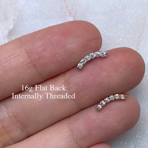 16g Dainty Lined CZ Curve Gem Labret Piercing (Single), 316L Surgical Steel, Tragus, Cartilage, Helix, Conch, Stud Earring